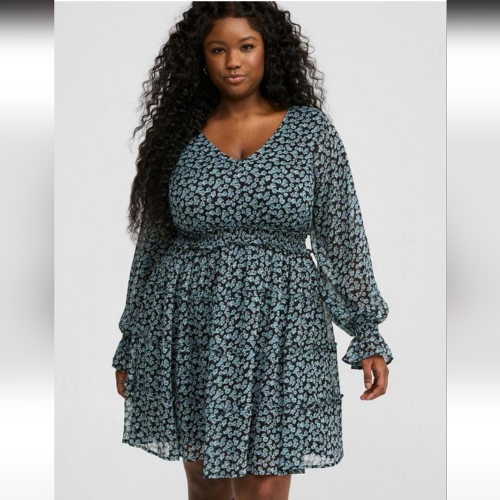 TORRID PAINTED ROSE FLORAL CHIFFON DRESS 0 12 L